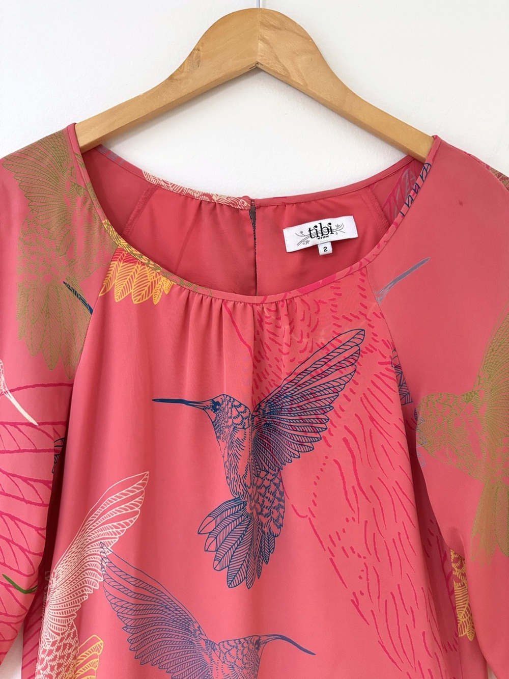 Coral Hummingbird Print Women's Blouse - Picture 3 of 10